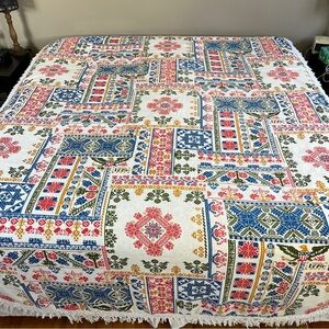 Vtg Bates 1976 Bicentennial Bedspread Eagle Folk Art Americana Sampler 81x103